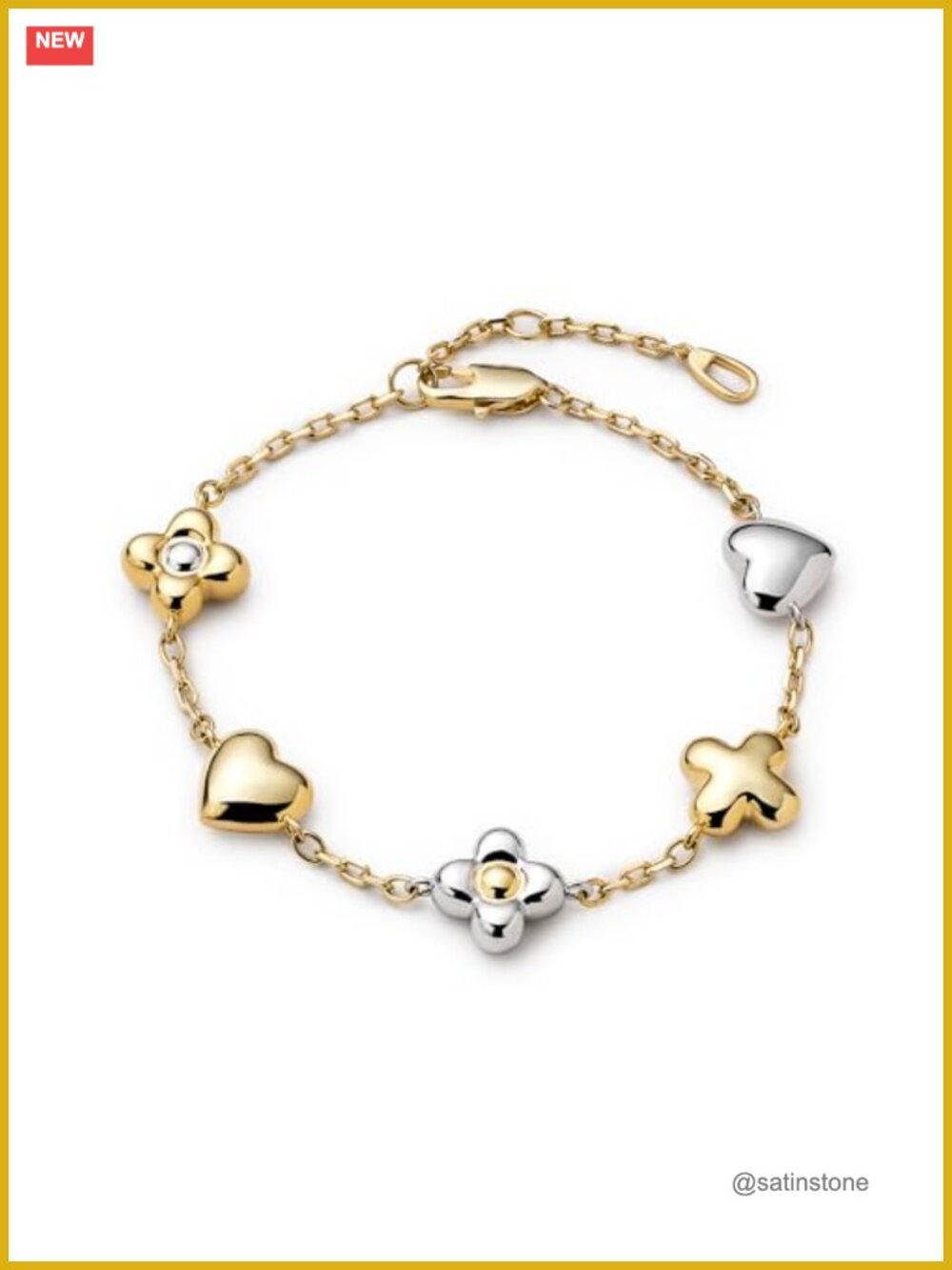 14K Gold Plated & Silver Plated Charm Bracelet Heart Flower Chain